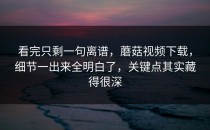 看完只剩一句离谱，蘑菇视频下载，细节一出来全明白了，关键点其实藏得很深