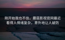 刚开始我也不信，蘑菇影视官网最近看得人情绪复杂，意外地让人破防