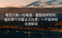 看完只剩一句离谱，蘑菇视频官网，最后那个点最让人在意，一不留神就会理解错
