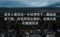 很多人看到这一步就愣住了，蘑菇视频下载，背后原因太微妙，关键点其实藏得很深