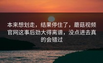本来想划走，结果停住了，蘑菇视频官网这事后劲大得离谱，没点进去真的会错过