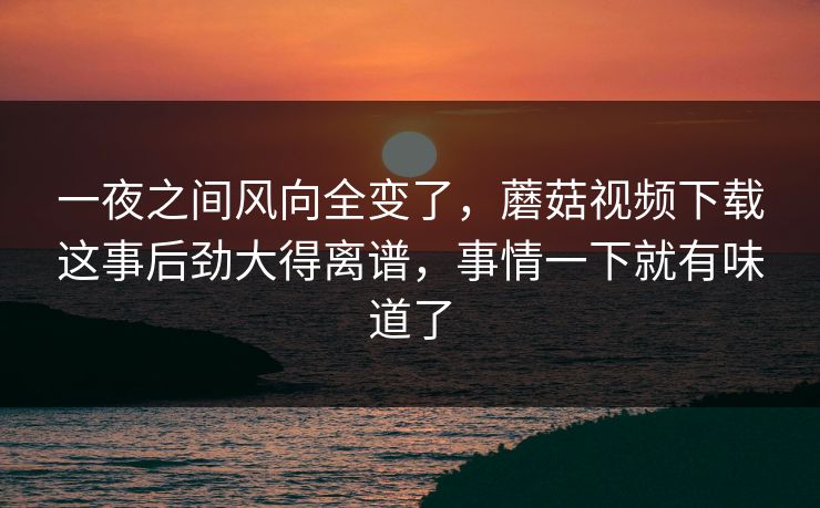 一夜之间风向全变了，蘑菇视频下载这事后劲大得离谱，事情一下就有味道了