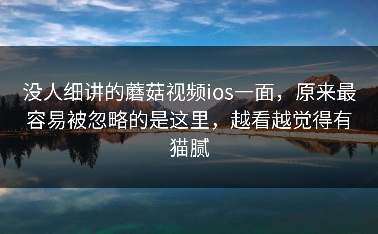 没人细讲的蘑菇视频ios一面，原来最容易被忽略的是这里，越看越觉得有猫腻