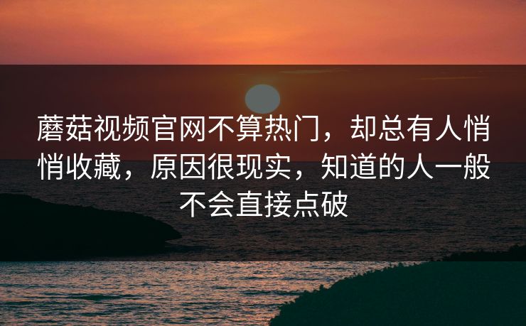蘑菇视频官网不算热门，却总有人悄悄收藏，原因很现实，知道的人一般不会直接点破